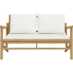 Tuinbank met crèmewitte kussens bamboe><noscript><img width=
