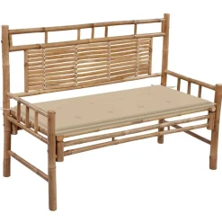 Tuinmeubelen*vidaXL Tuinbank met kussen 120 cm bamboe Beige