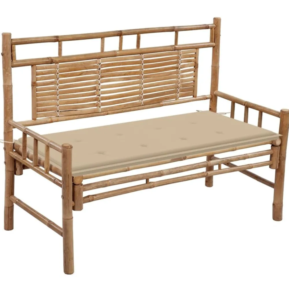 Tuinmeubelen*vidaXL Tuinbank met kussen 120 cm bamboe Beige