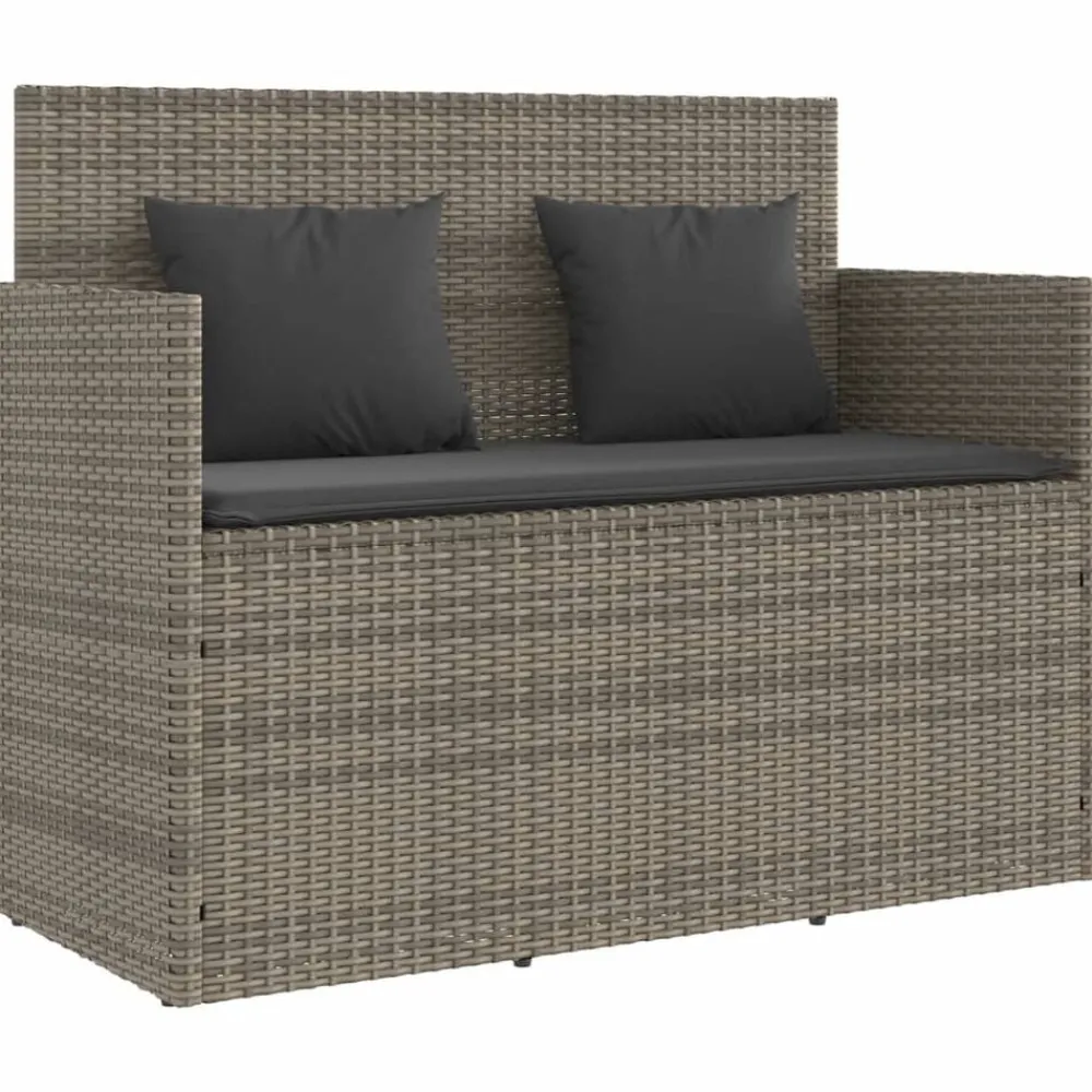 Tuinmeubelen*vidaXL Tuinbank met kussens poly rattan Grijs