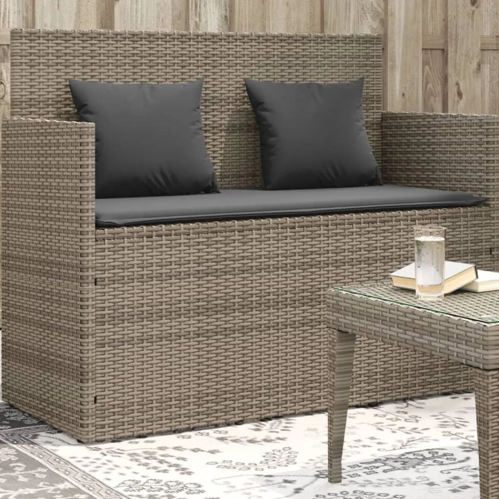 Tuinmeubelen*vidaXL Tuinbank met kussens poly rattan Grijs