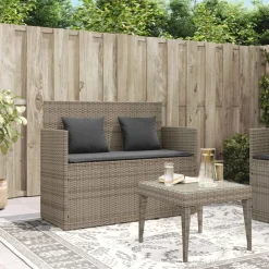 Tuinmeubelen*vidaXL Tuinbank met kussens poly rattan Grijs
