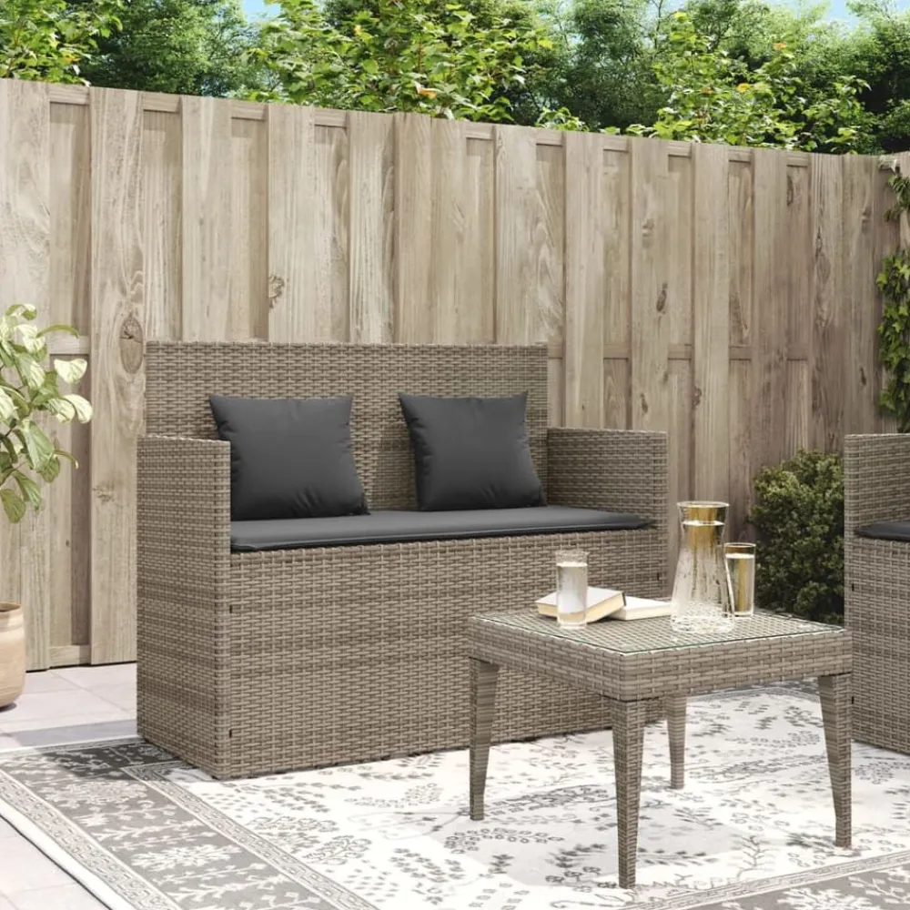 Tuinmeubelen*vidaXL Tuinbank met kussens poly rattan Grijs