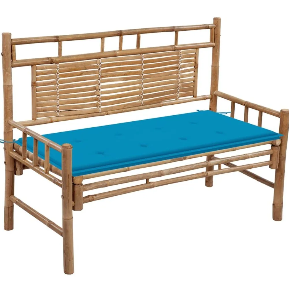 Tuinmeubelen*vidaXL Tuinbank met kussen 120 cm bamboe Blauw