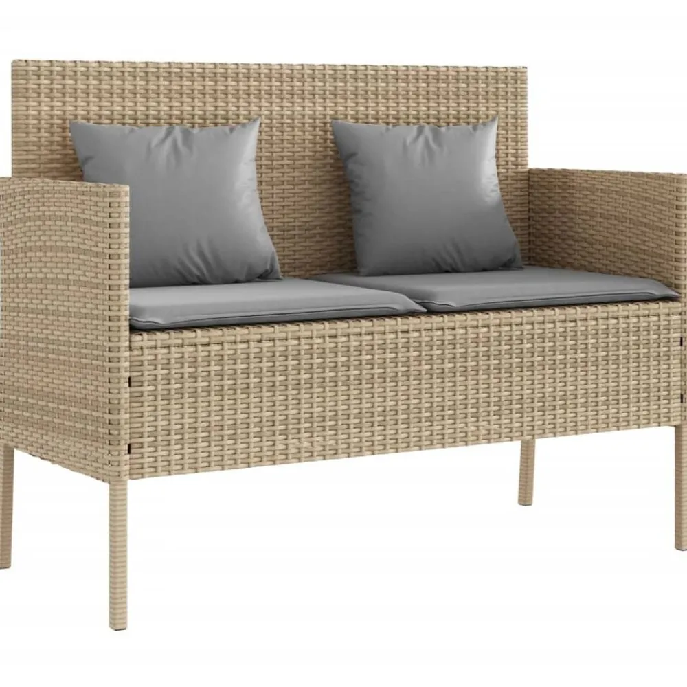 Tuinmeubelen*vidaXL Tuinbank met kussens poly rattan beige Beige en grijs