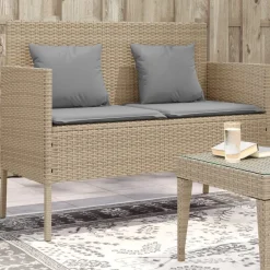 Tuinmeubelen*vidaXL Tuinbank met kussens poly rattan beige Beige en grijs