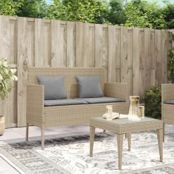 Tuinmeubelen*vidaXL Tuinbank met kussens poly rattan beige Beige en grijs