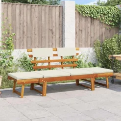 Tuinmeubelen*vidaXL Tuinbank met kussens 2-in-1 190 cm massief acaciahout Bruin en wit