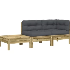 Tuinmeubelen*vidaXL Tuinbank met kussens en voetenbank geïmpregneerd grenenhout Naturel geïmpregneerd