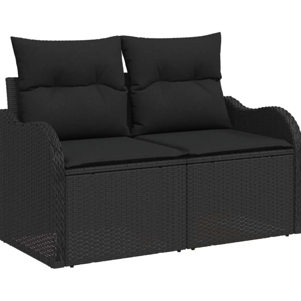 Tuinmeubelen*vidaXL Tuinbank met kussen 121 x 62 x 69cm poly rattan Zwart