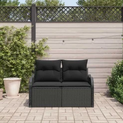 Tuinmeubelen*vidaXL Tuinbank met kussen 121 x 62 x 69cm poly rattan Zwart