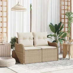 Tuinbank met kussen Beige 121 x 62 x 69cm poly rattan>vidaXL New