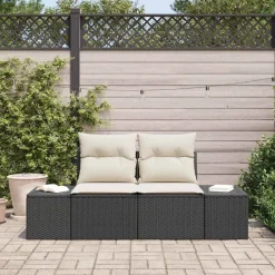 Tuinbank met kussen Zwart 184 x 62 x 69 cm poly rattan><noscript><img width=