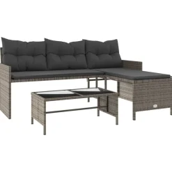 Tuinmeubelen*vidaXL Tuinbank met tafel en kussens L-vormig poly rattan Grijs