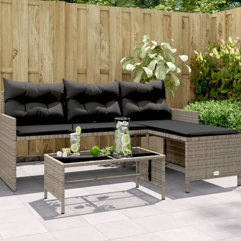 Tuinmeubelen*vidaXL Tuinbank met tafel en kussens L-vormig poly rattan Grijs