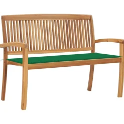 Tuinbank stapelbaar met kussen 128,5 cm massief teakhout>vidaXL