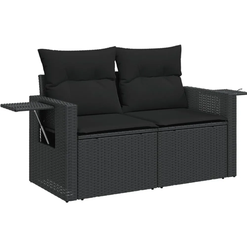 Tuinmeubelen*vidaXL Tuinbank 2-zits met kussens poly rattan Zwart
