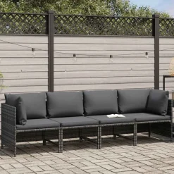 Tuinmeubelen*vidaXL Tuinbank 4-zits met kussens poly rattan Grijs