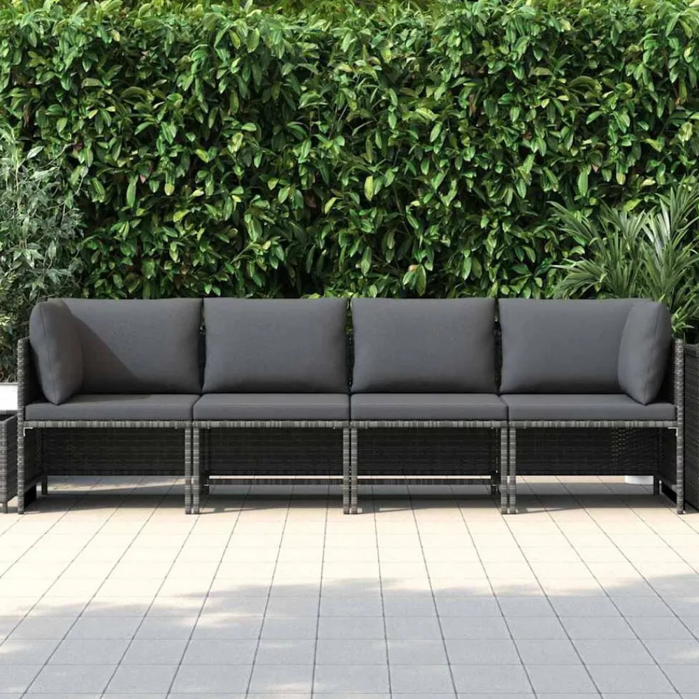 Tuinmeubelen*vidaXL Tuinbank 4-zits met kussens poly rattan Grijs