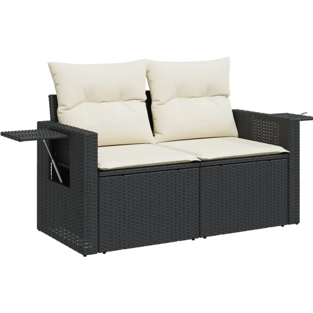 Tuinmeubelen*vidaXL Tuinbank 2-zits met kussens poly rattan zwart Zwart en crème