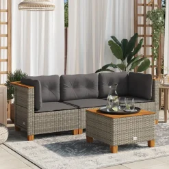 Tuinmeubelen*vidaXL Tuinbank 3-zits met kussens poly rattan Grijs