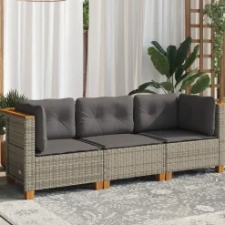 Tuinmeubelen*vidaXL Tuinbank 3-zits met kussens poly rattan Grijs