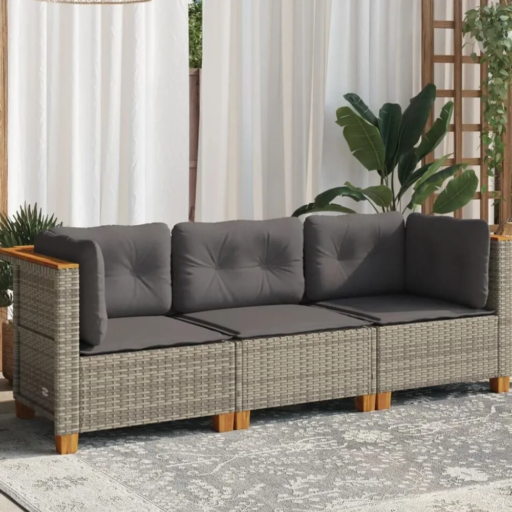 Tuinmeubelen*vidaXL Tuinbank 3-zits met kussens poly rattan Grijs