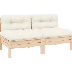 Tuinmeubelen*vidaXL Tuinbank 2-zits met crèmekleurige kussens massief grenenhout Natuurlijk en cr&egrave;me