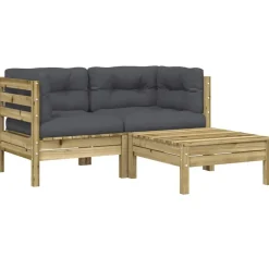 Tuinmeubelen*vidaXL Tuinbank 2-zits met kussens en voetenbank Naturel geïmpregneerd