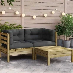 Tuinmeubelen*vidaXL Tuinbank 2-zits met kussens en voetenbank Naturel ge&iuml;mpregneerd
