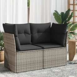Tuinmeubelen*vidaXL Tuinbank 2-zits met kussens poly rattan Grijs