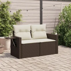 Tuinbank 2-zits met kussens poly rattan><noscript><img width=