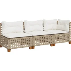 Tuinmeubelen*vidaXL Tuinbank 3-zits met kussens poly rattan Beige