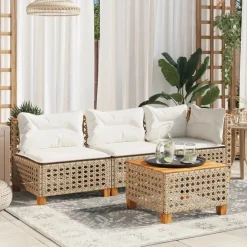 Tuinmeubelen*vidaXL Tuinbank 3-zits met kussens poly rattan Beige