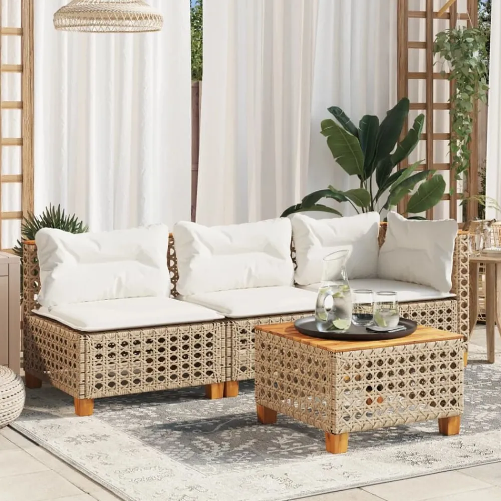 Tuinmeubelen*vidaXL Tuinbank 3-zits met kussens poly rattan Beige