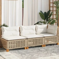 Tuinmeubelen*vidaXL Tuinbank 3-zits met kussens poly rattan Beige