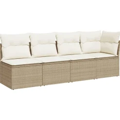 Tuinmeubelen*vidaXL Tuinbank 4-zits met kussens poly rattan beige beige en crèmekleurig