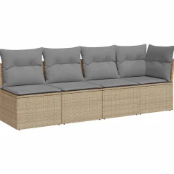 Tuinbank 4-zits met kussens poly rattan beige>vidaXL Best