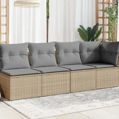 Tuinbank 4-zits met kussens poly rattan beige>vidaXL Best