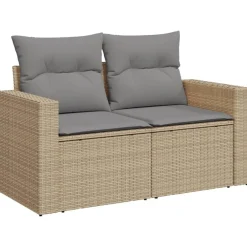 Tuinbank 2-zits met kussens poly rattan beige>vidaXL Best
