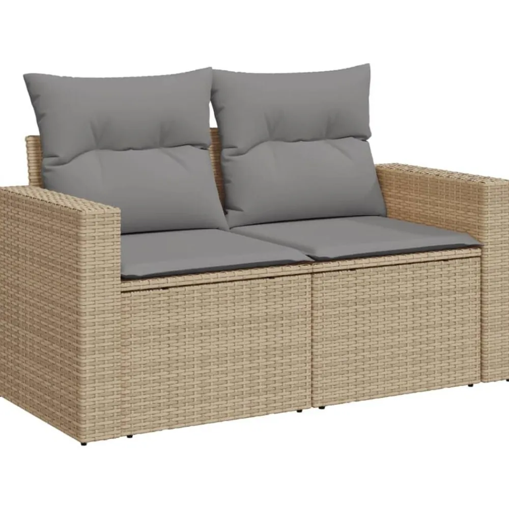 Tuinbank 2-zits met kussens poly rattan beige>vidaXL Best