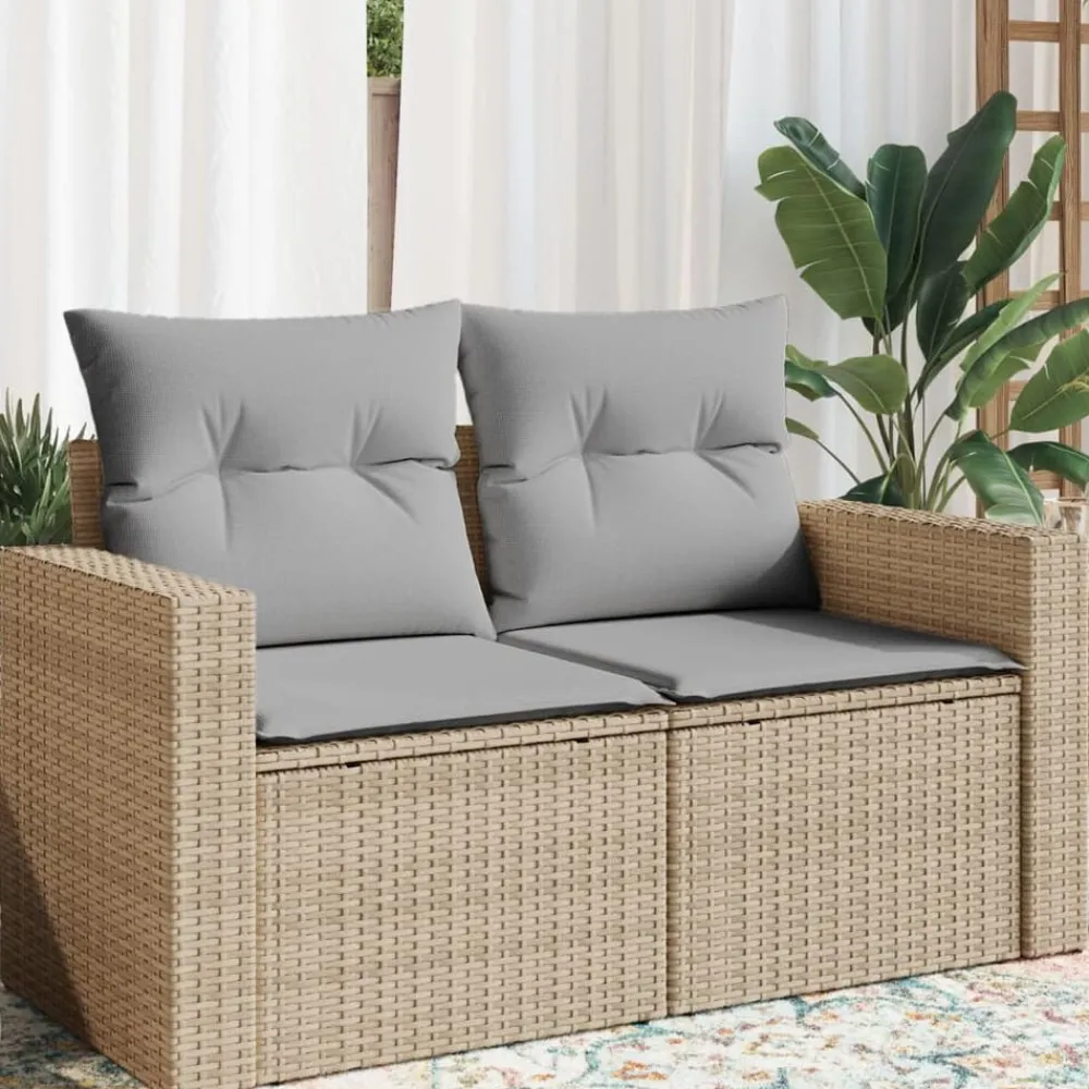 Tuinbank 2-zits met kussens poly rattan beige>vidaXL Best