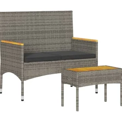 Tuinmeubelen*vidaXL Tuinbank 2-zits met kussens en tafel poly rattan Grijs