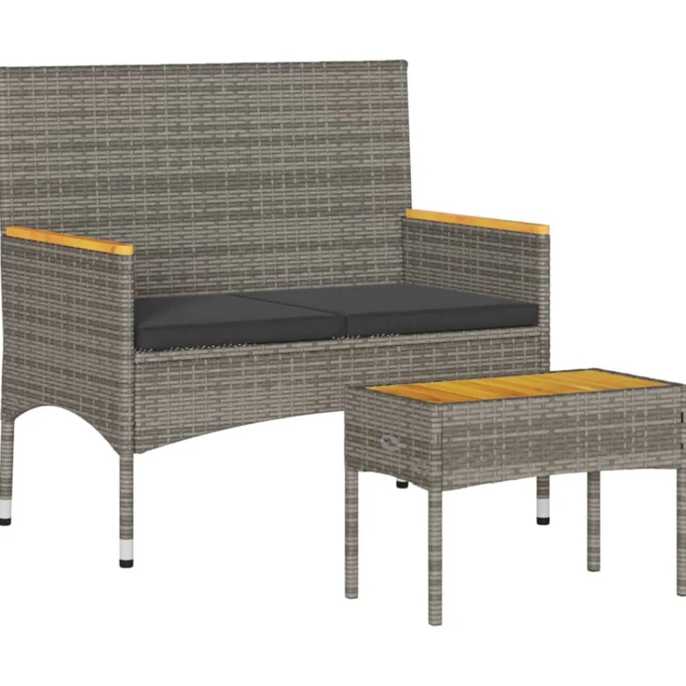 Tuinmeubelen*vidaXL Tuinbank 2-zits met kussens en tafel poly rattan Grijs