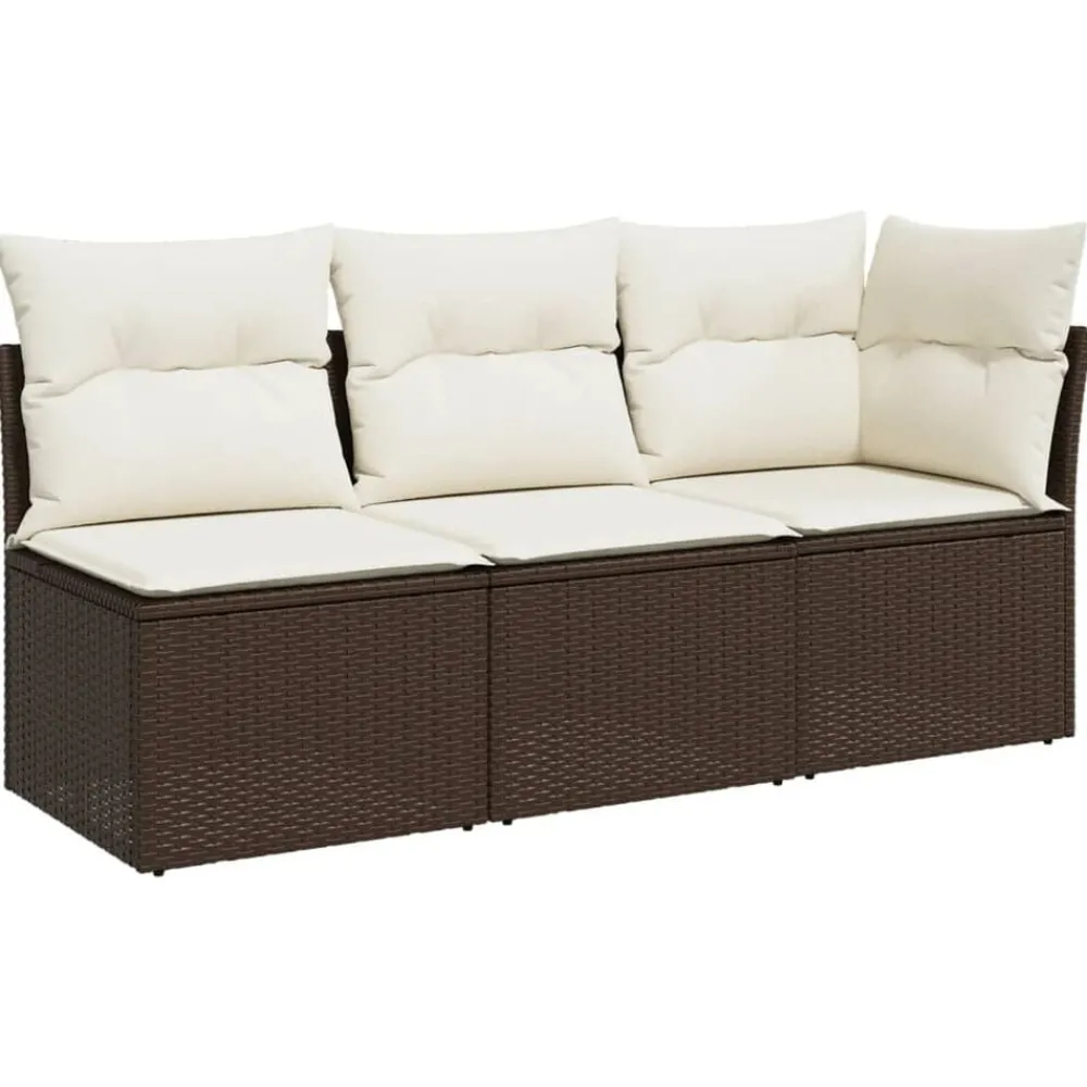 Tuinmeubelen*vidaXL Tuinbank 3-zits met kussens poly rattan Bruin