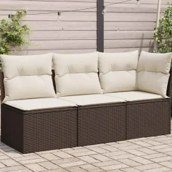 Tuinmeubelen*vidaXL Tuinbank 3-zits met kussens poly rattan Bruin
