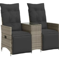 Tuinmeubelen*vidaXL Tuinbank 2-zits verstelbaar met tafel poly rattan Grijs