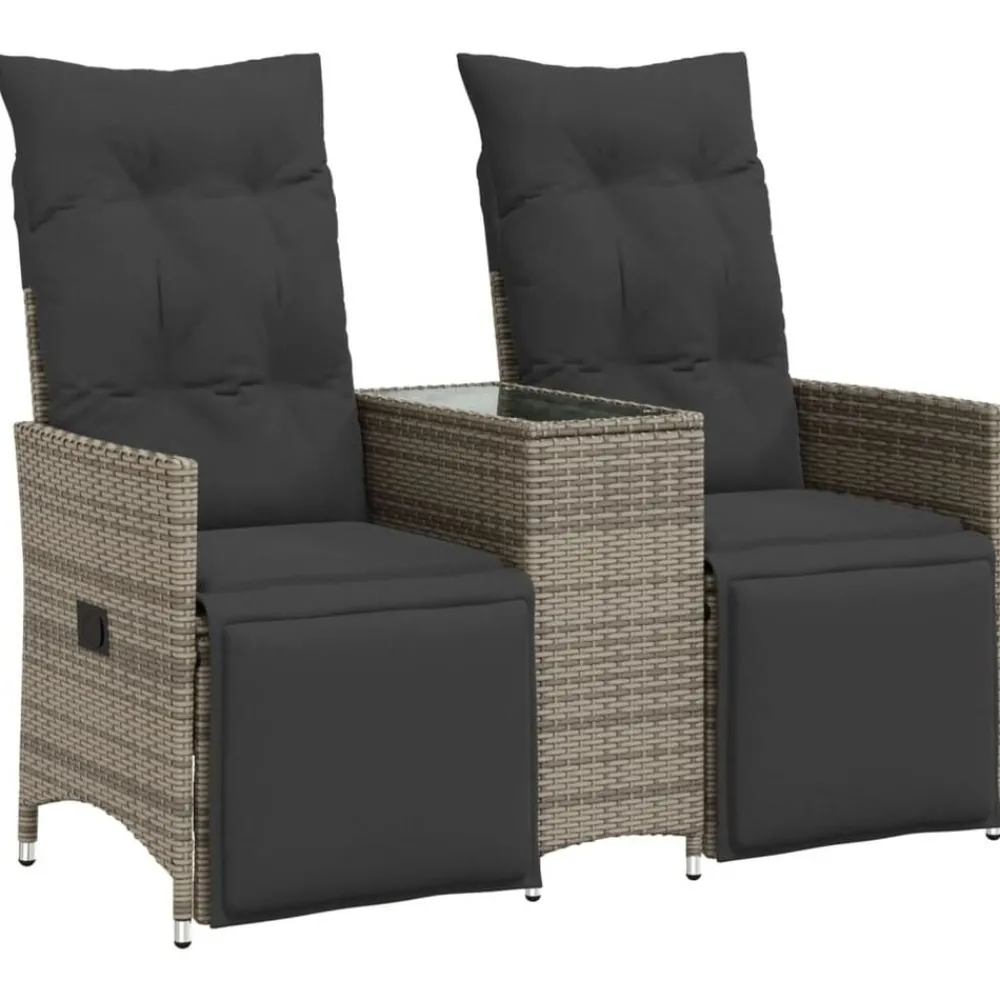 Tuinmeubelen*vidaXL Tuinbank 2-zits verstelbaar met tafel poly rattan Grijs