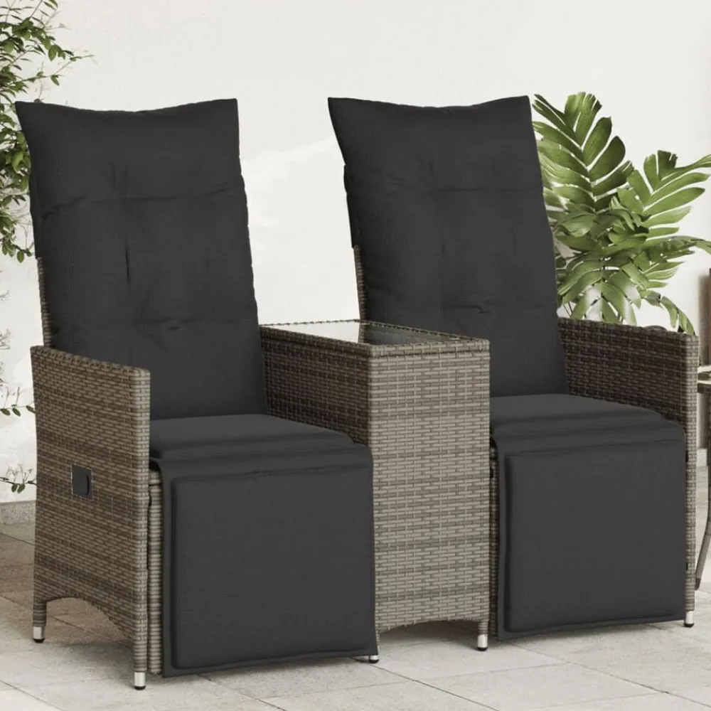 Tuinmeubelen*vidaXL Tuinbank 2-zits verstelbaar met tafel poly rattan Grijs