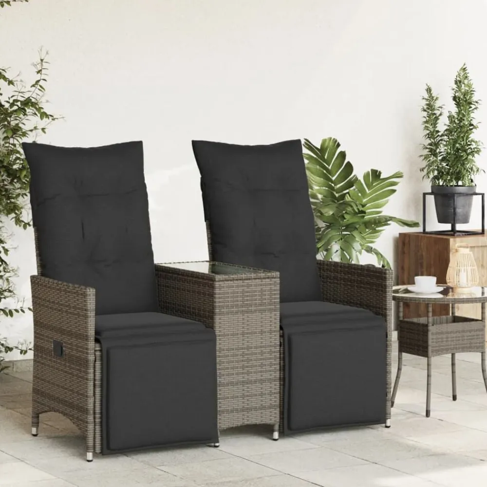 Tuinmeubelen*vidaXL Tuinbank 2-zits verstelbaar met tafel poly rattan Grijs
